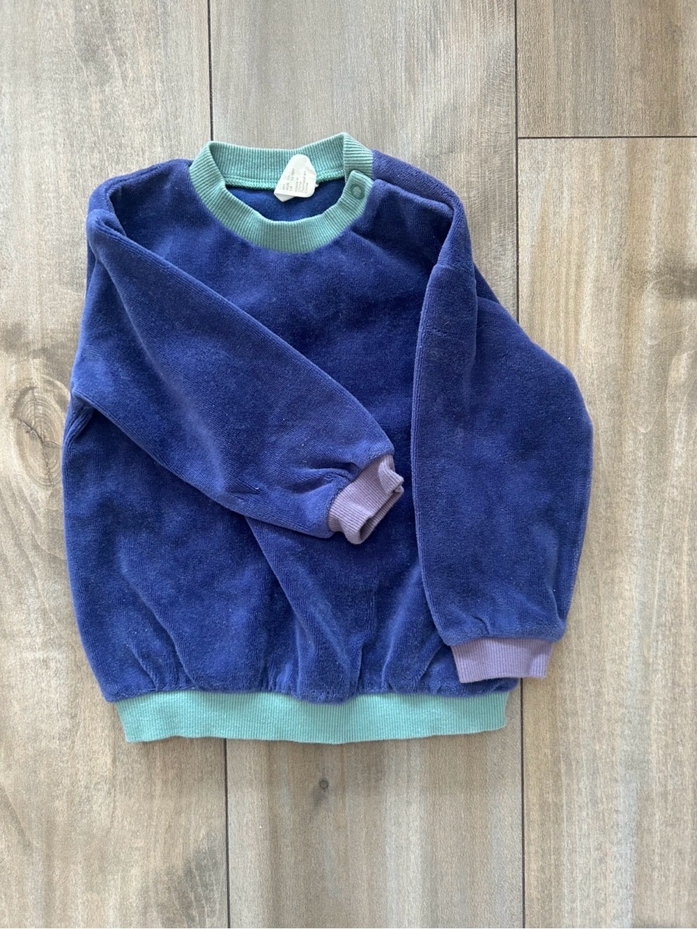H&M Navy Blue Kids Sweatshirt with Mint Green Trim and Lavender Cuffs